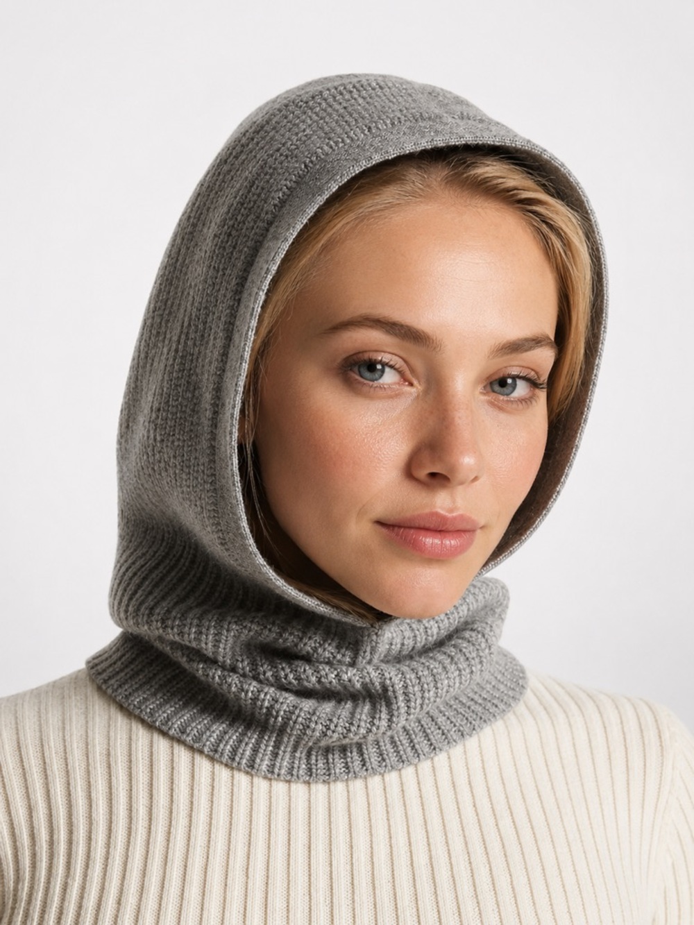 Michael Kors 100% Cashmere Ribbed Balaclava Hooded Neck Warmer - Gray